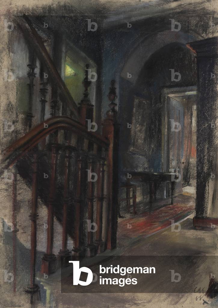 On the landing, Lorne Lodge, Sling Lane, Malvern, 1968 (pastel on paper)