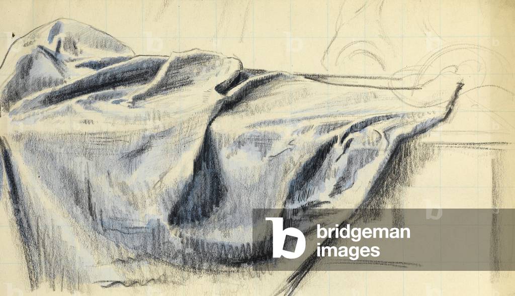 Study of a table cloth (pencil, pen & ink, chalk & pastel on paper)