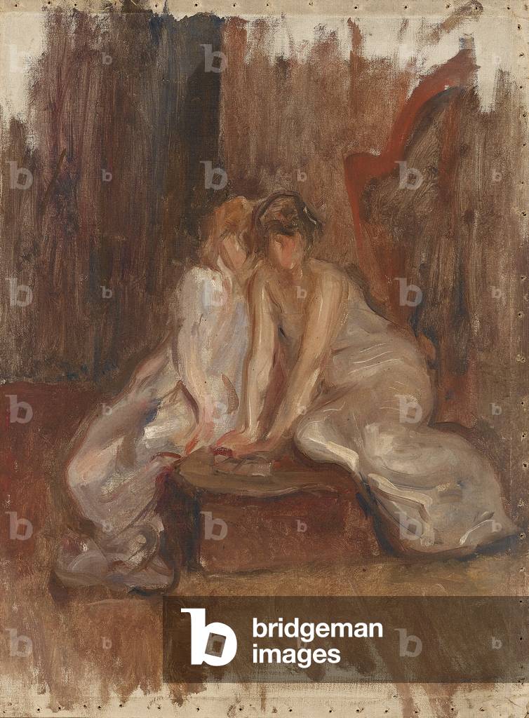 Two women sitted by a harp - c.1900 (oil on canvas) 