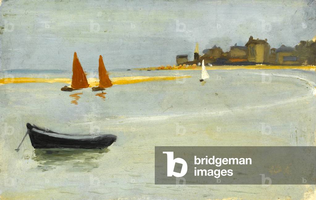 Houlgate, view along the bay with red sails, 11th September 1926 (oil on board) 