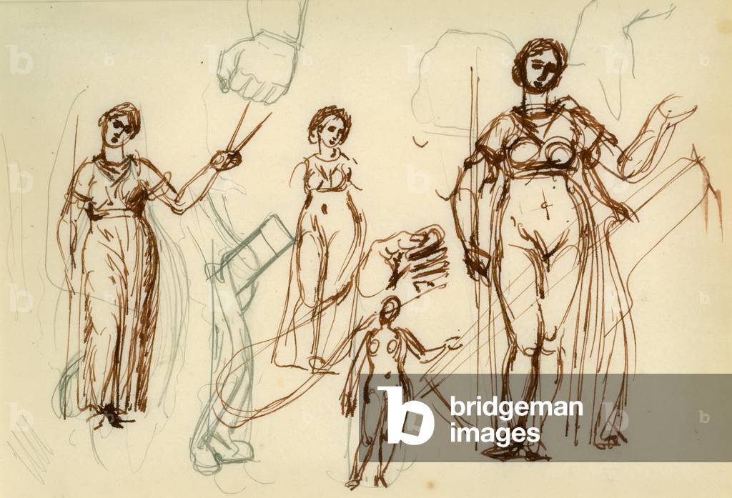 Sheet of studies of a muse (pen & ink on paper)