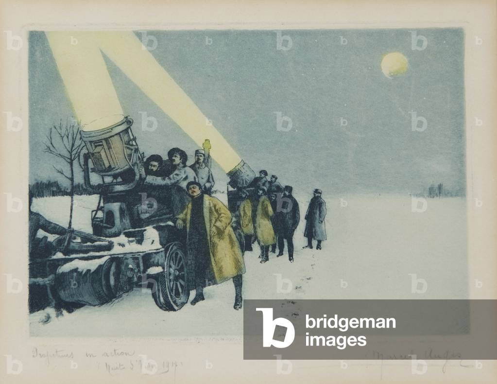 Projecteurs en Action, Nuit d'Hiver, 1917 (colour aquatint) 