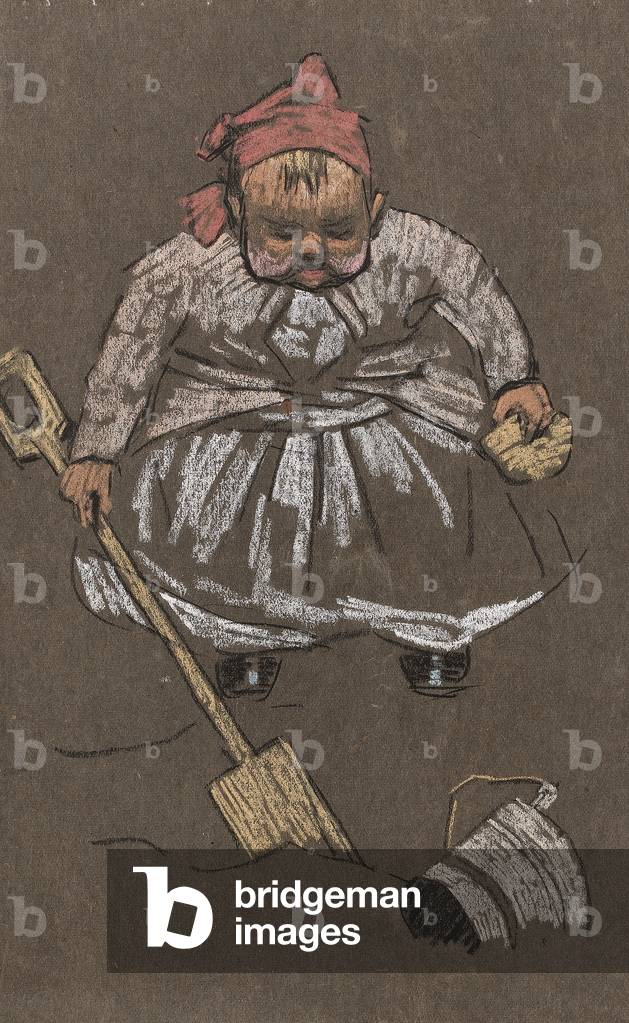 Evangeline, the artists daughter, on the beach, c.1900 (coloured chalk on paper)