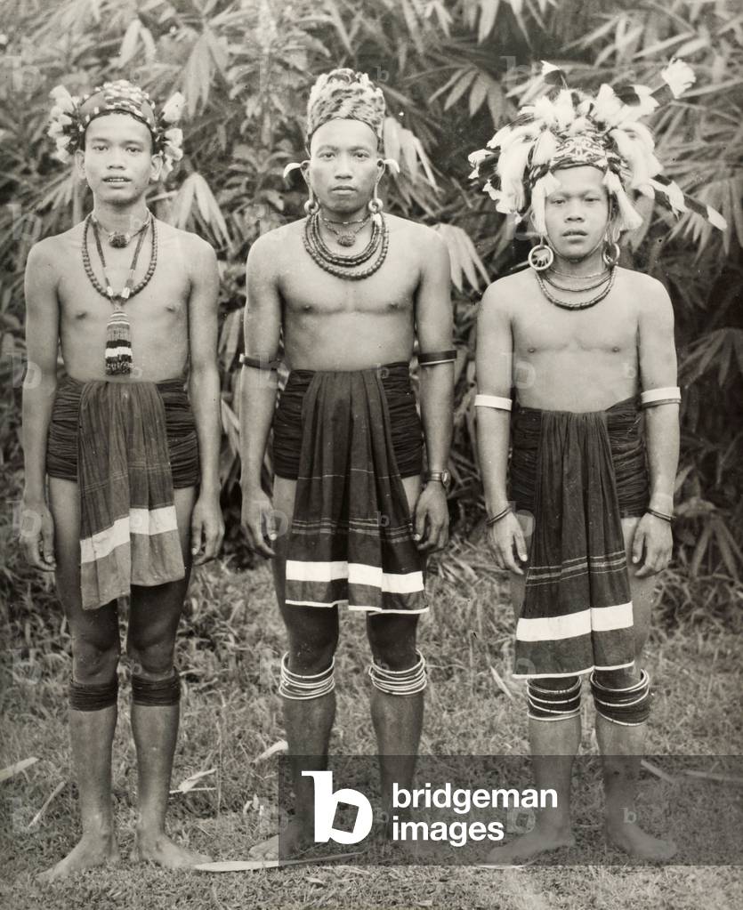 Kelabit tribesmen, Sarawak, Malaysia, c.1940 (b/w photo)