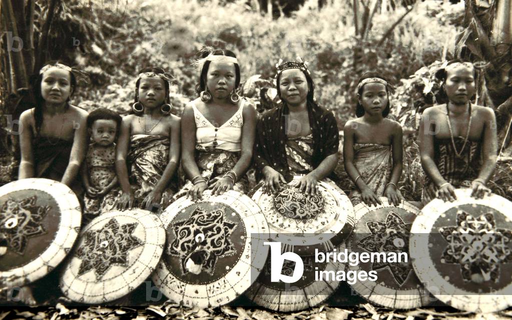Orang Ulu Girls, Sarawak, Malaysia c.1940 (b/w photo)