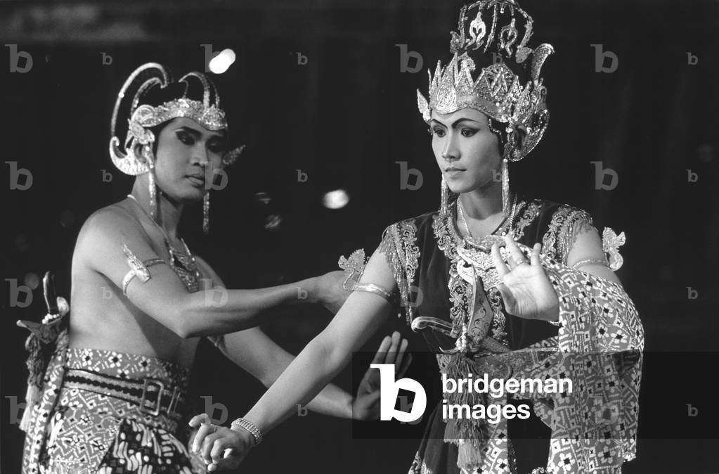 Dancers in Yogyakarta, Java (b/w photo)