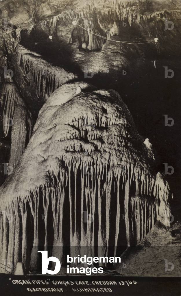 Organ Pipes, Goughs Cave, Cheddar (b/w photo)