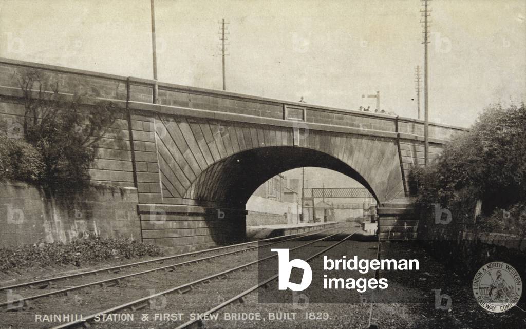 Rainhill Station and First Skew Bridge, built 1829 (b/w photo)