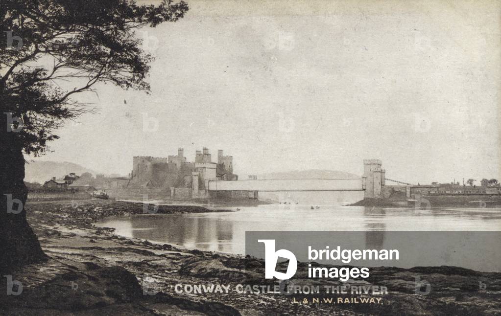 Conway Castle from the river (b/w photo)