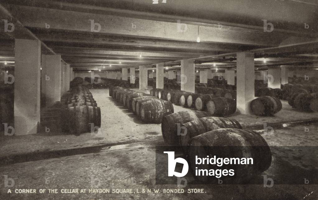 A corner of the cellar at Haydon Square, L and NW Bonded Store (b/w photo)