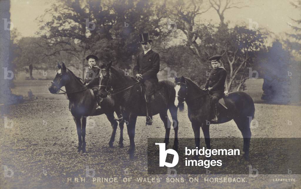 The Prince of Wales' Sons on Horseback (b/w photo)