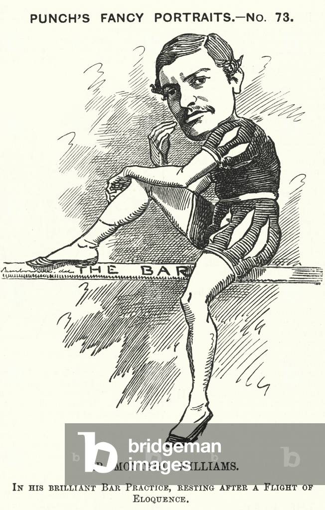 Punch cartoon: Montagu Williams, English teacher, soldier, actor, playwright, barrister and magistrate (engraving)