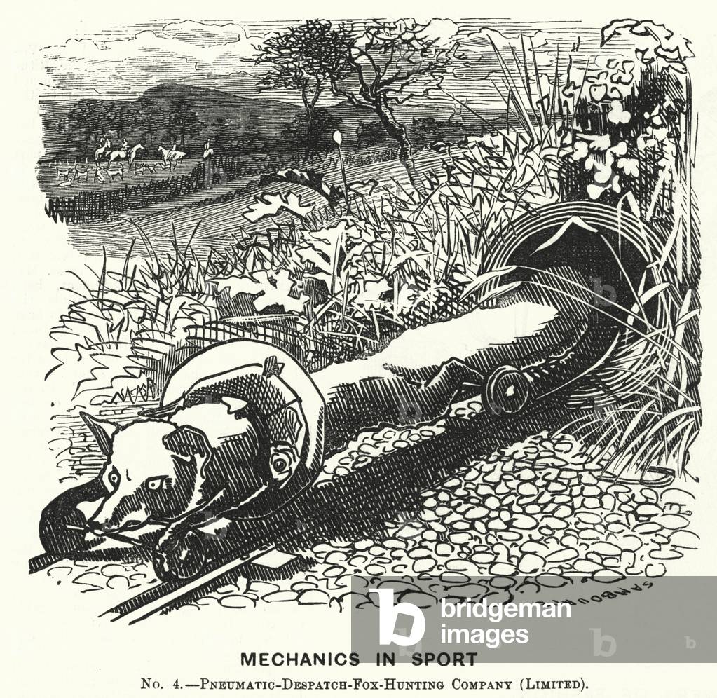 Punch cartoon: Mechanics in Sport. No 4. - Pneumatic Despatch Fox Hunting Company (Limited) (engraving)