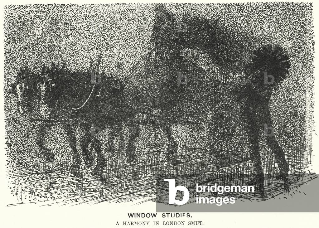 Punch cartoon: fog in Victorian London (engraving)