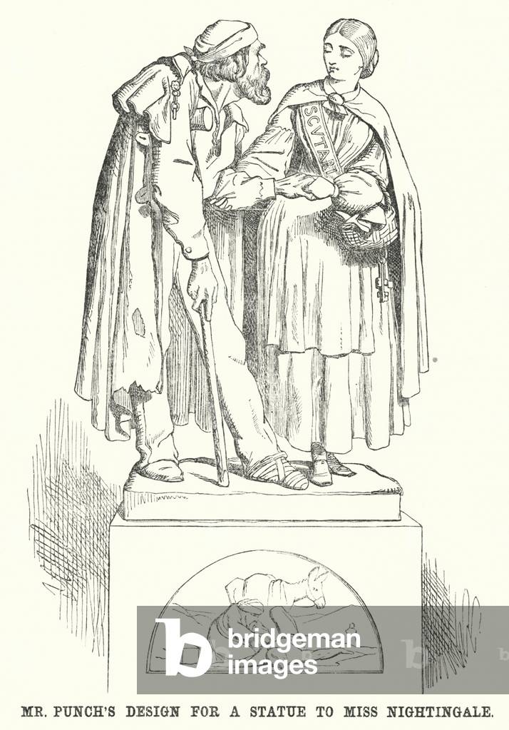 Punch cartoon: Mr Punch's Design for a Statue to Miss Nightingale (engraving)