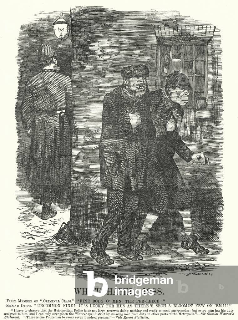 Punch cartoon: Whitechapel, 1888 - the time of the Jack the Ripper murders (engraving)