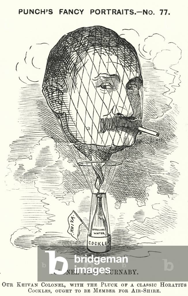 Punch cartoon: Frederick Burnaby, British Army intelligence officer and balloonist (engraving)