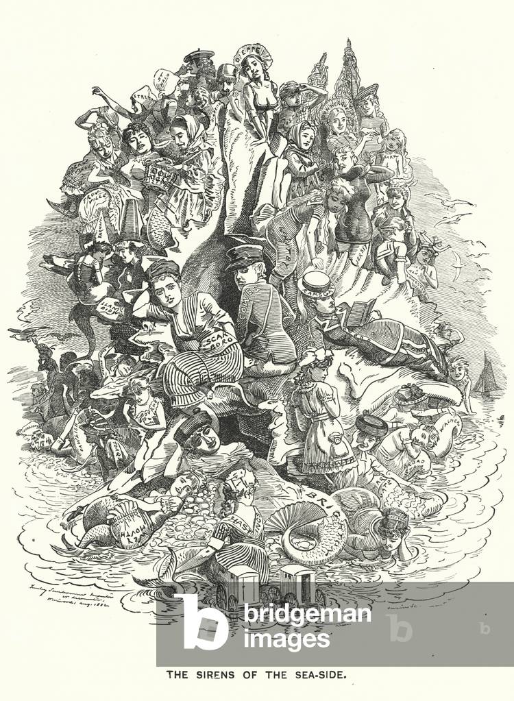 Punch cartoon: The Sirens of the Sea-Side - British coastal holiday resorts (engraving)