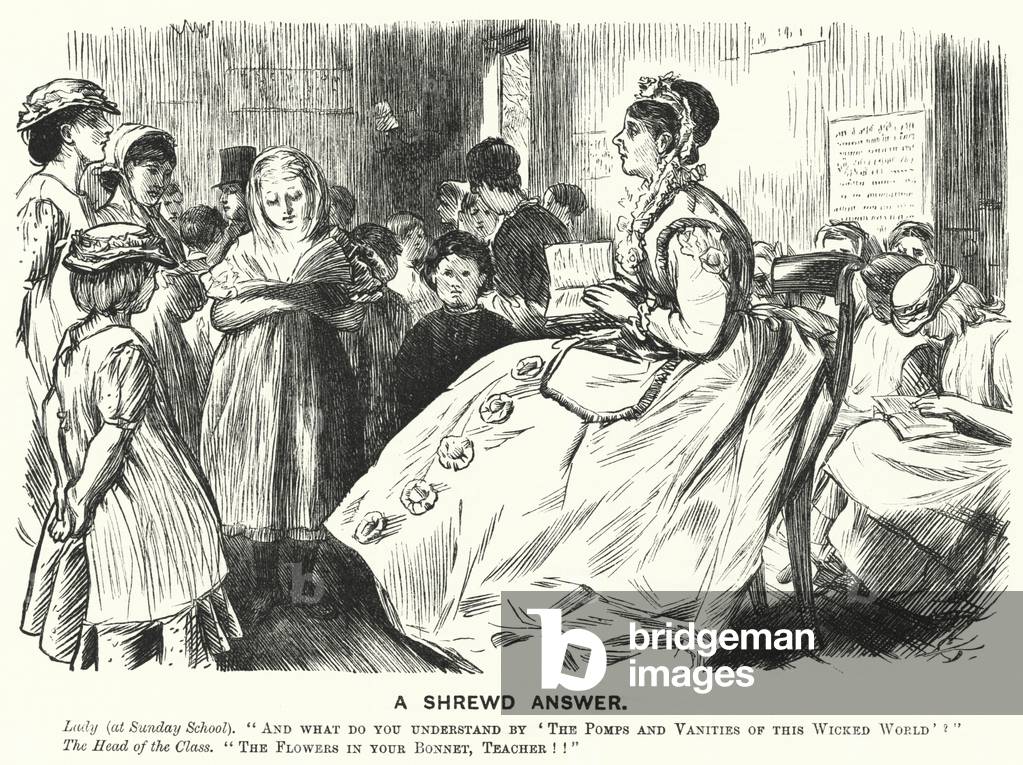 Punch cartoon: A Shrewd Asnwer - Victorian Sunday school scene (engraving)