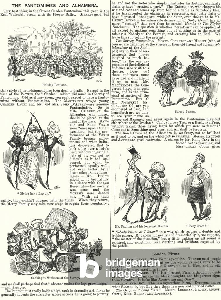 Punch cartoon: The Pantomimes and Alhambra (engraving)