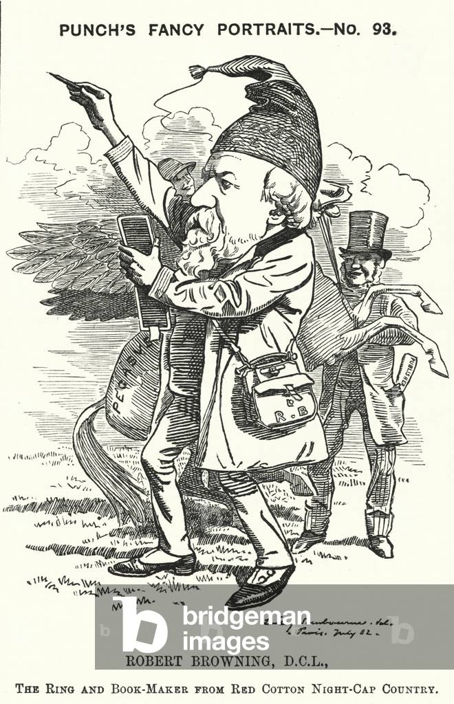 Punch cartoon: Robert Browning, English poet and playwright (engraving)