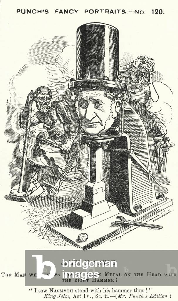 Punch cartoon: James Nasmyth, Scottish engineer and inventor of the steam hammer (engraving)