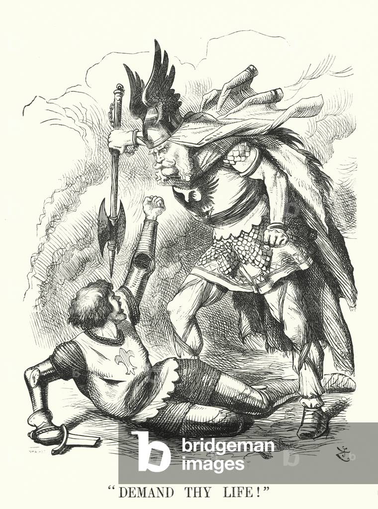 Punch cartoon: Demand Thy Life! - France's defeat in the Franco-Prussian War (engraving)