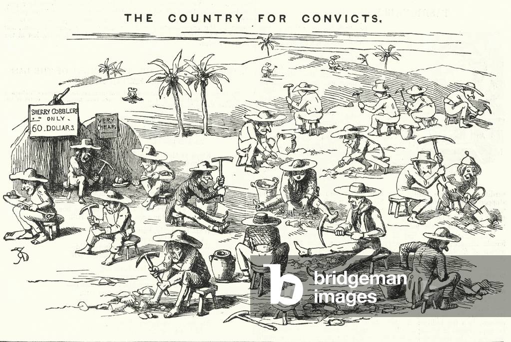 Punch cartoon: California, The Country for Convicts (engraving)