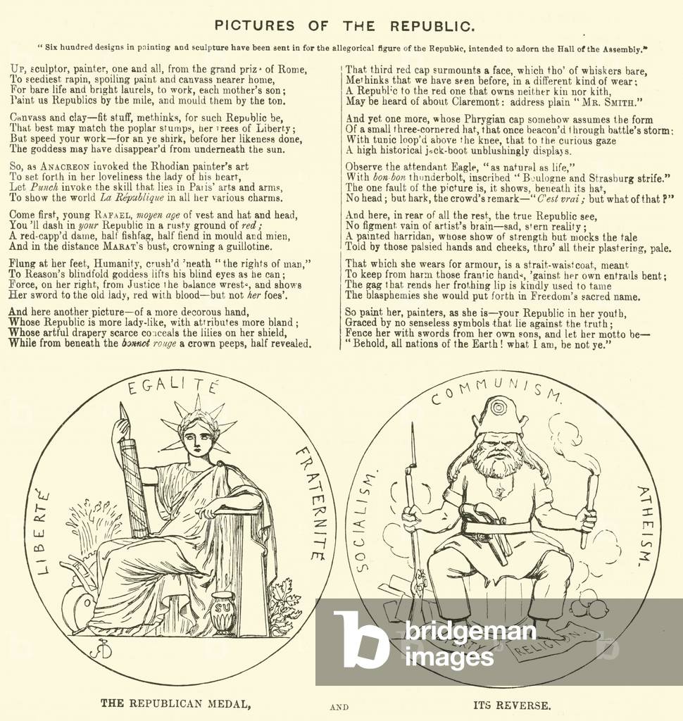 Punch cartoon: Pictures of the Republic and its Reverse, Socialism, Communism and Atheism (engraving)
