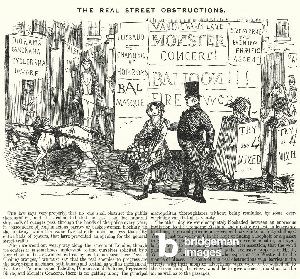Punch cartoon: The Real Street Obstructions (engraving)