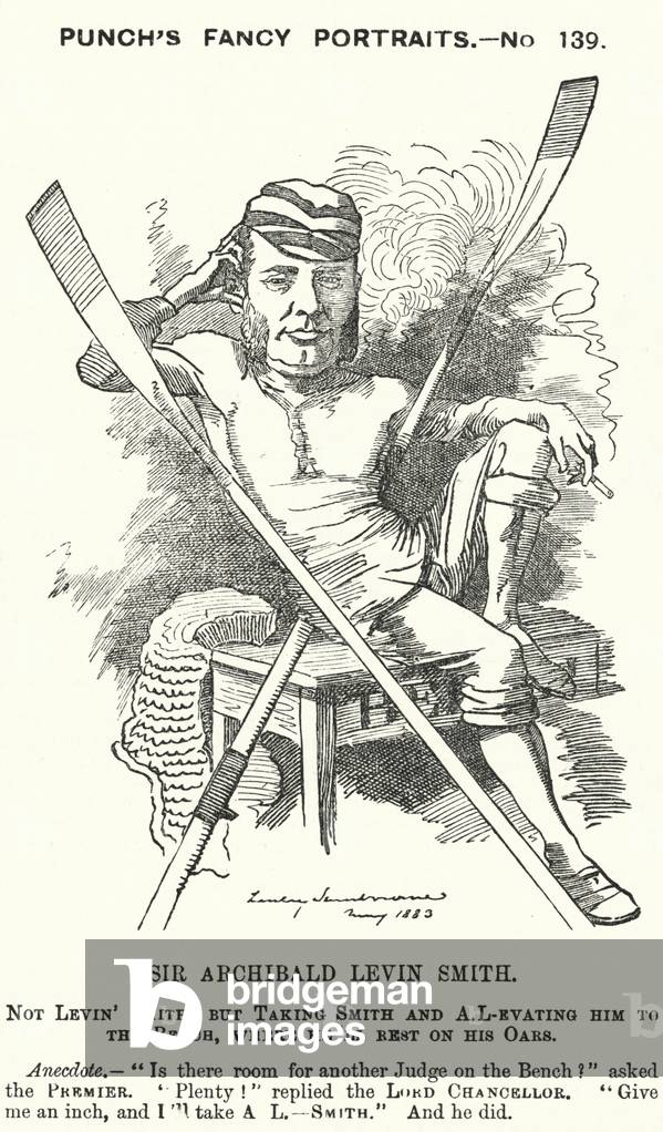 Punch cartoon: Archibald Levin Smith, English judge and rower who competed in the University Boat Race and at the Henley Royal Regatta (engraving)