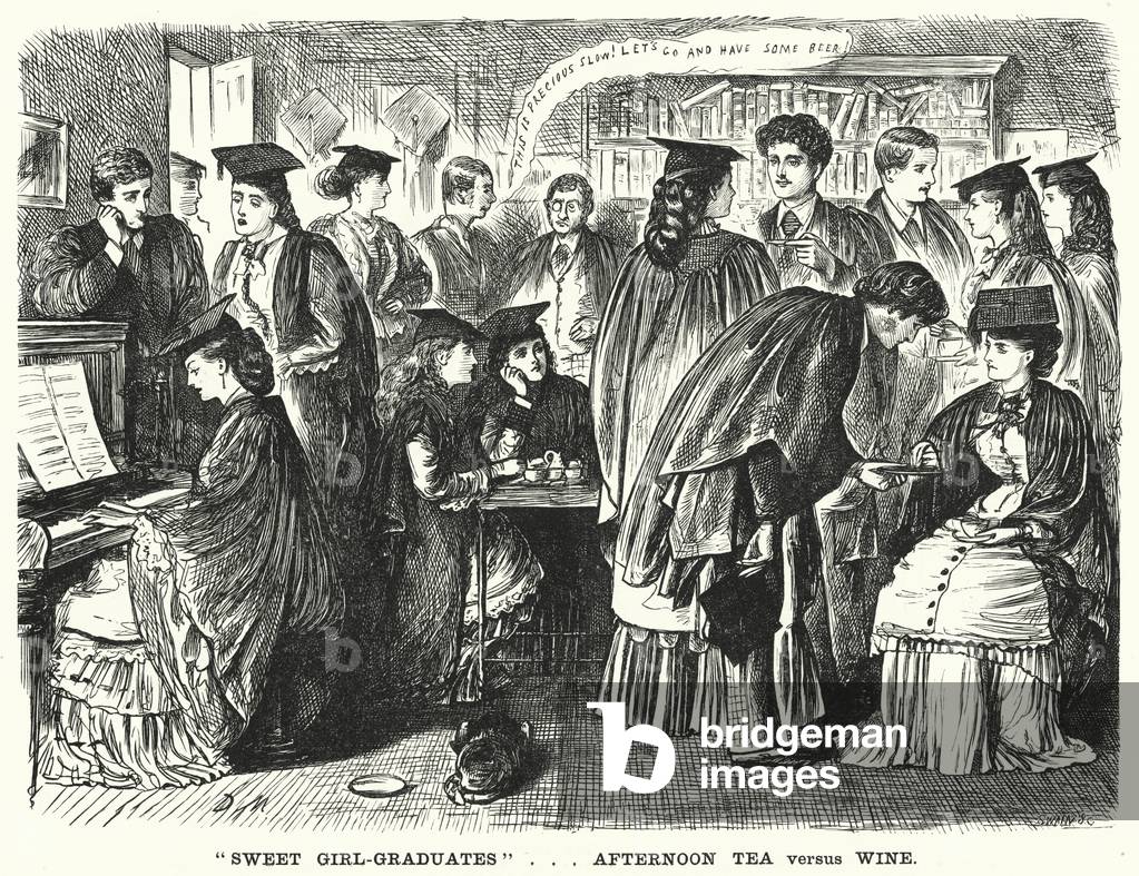 Punch cartoon: Sweet Girl Graduates... Afternoon Tea Versus Wine (engraving)