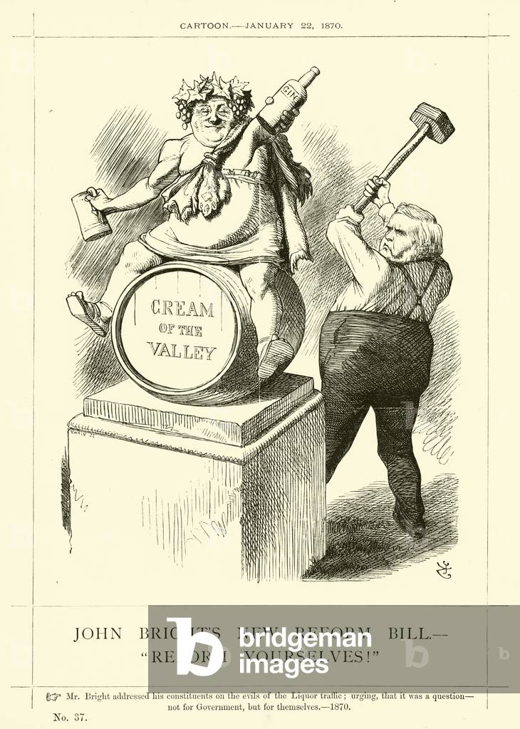 Punch cartoon regarding John Bright: John Bright's New Reform Bill, 