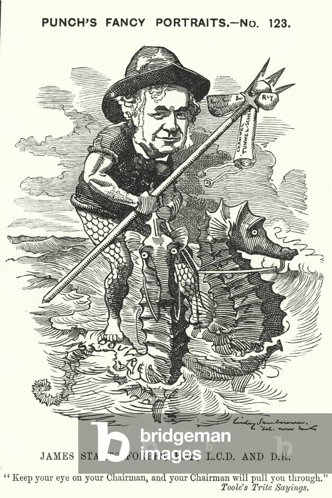 Punch cartoon: James Staats Forbes, Scottish railway engineer and adminustrator (engraving)