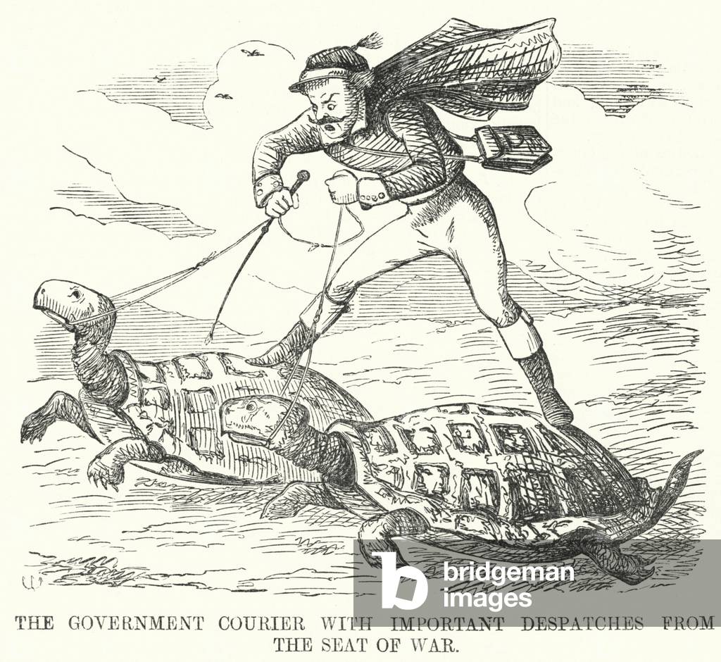 Punch cartoon: The Government Courier with Important Despatches from the Seat of War (engraving)