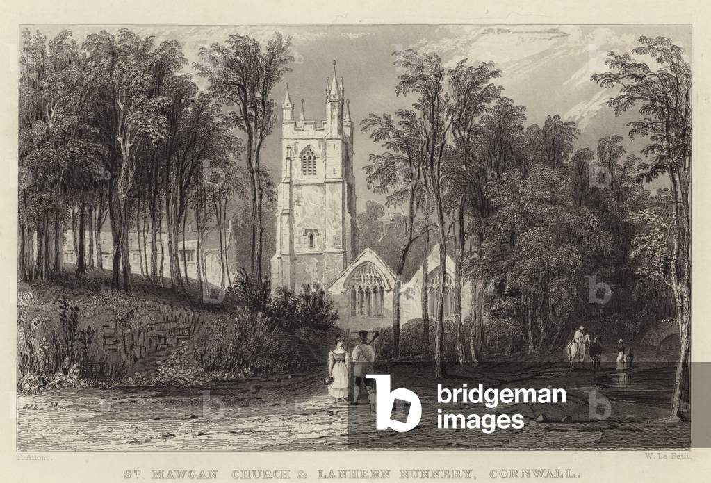 St Mawgan Church and Lanhern Nunnery, Cornwall (engraving)