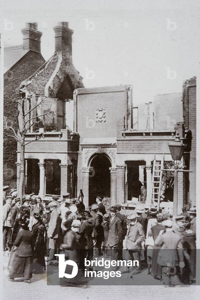 House on West Street damaged by a German Zeppelin raid on Southend, Essex, World War I, 10 May 1915 (b/w photo)