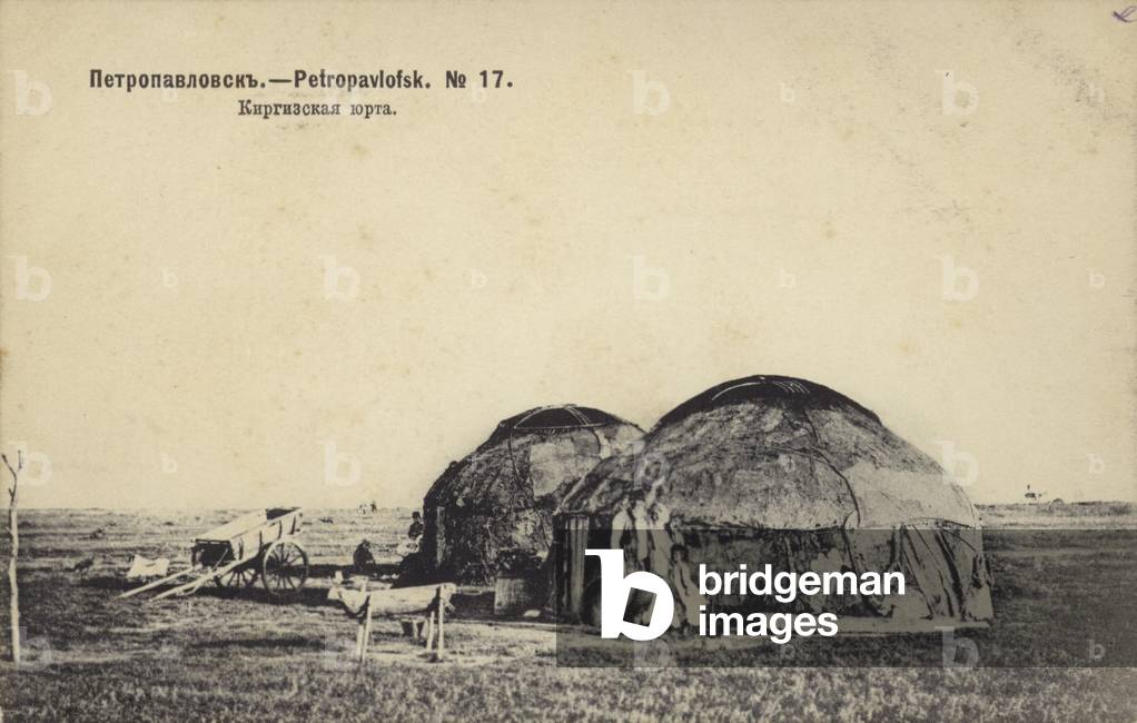 Kyrgyz yurts, Petropavl, Kazakhstan, Russia, 1904 (b/w photo)