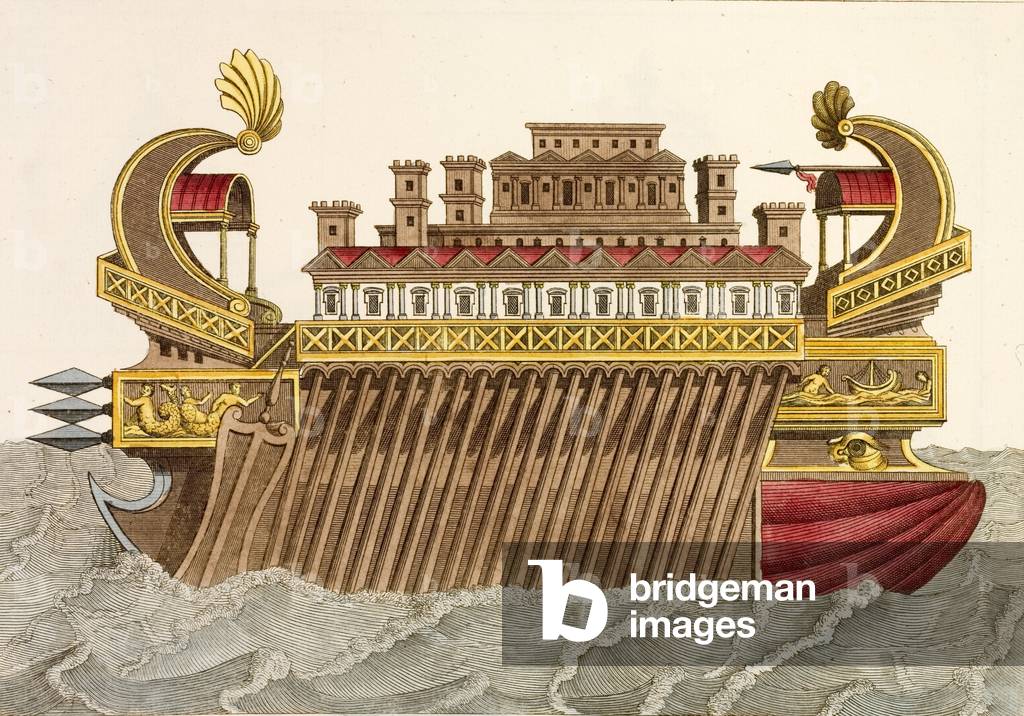 Ancient warship (coloured engraving)