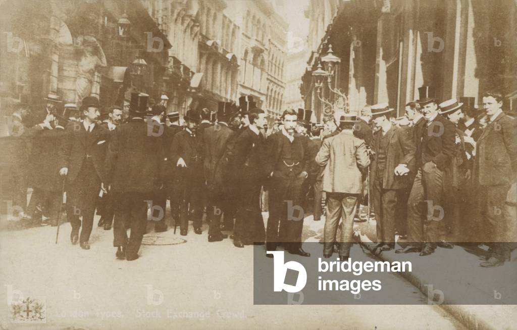 London types, Stock Exchange crowd (b/w photo)
