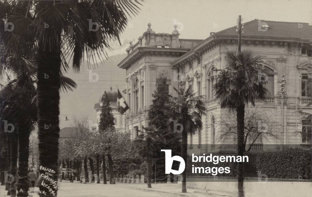 Conference palace where the Locarno treaty was signed in 1925 (b/w photo)