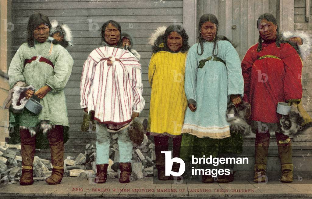 Eskimo women carrying their babies (colour photo)