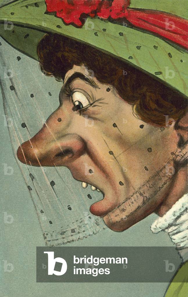 Woman in a veil (colour litho)