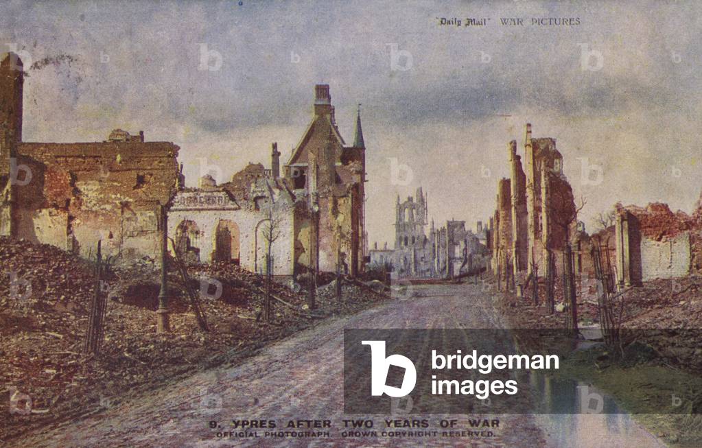 Ypres, Belgium, after two years of war, World War I (coloured photo)