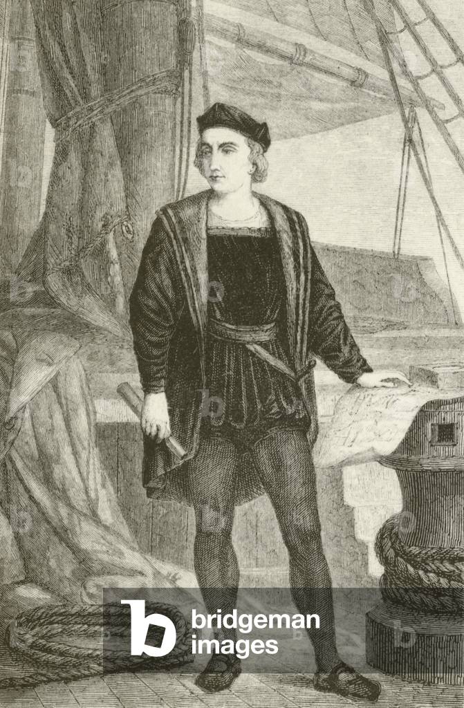 A young Christopher Columbus (1451-1506), Genoese explorer (litho)