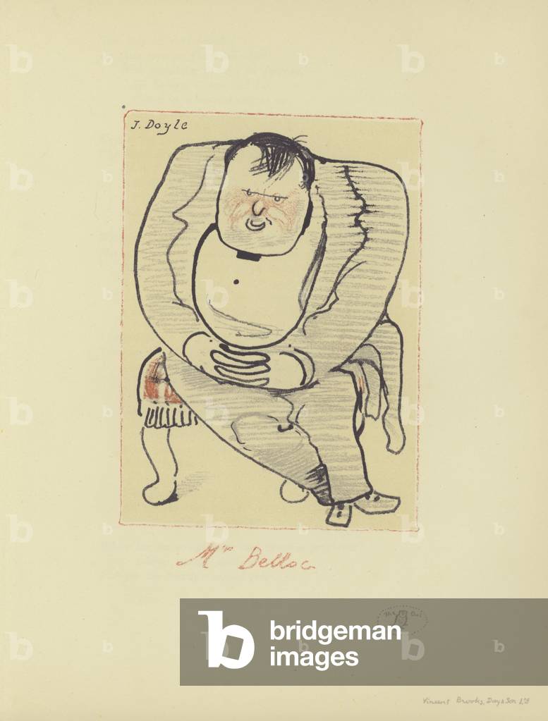 Caricature of Hilaire Belloc, Anglo-French writer and historian (colour litho)