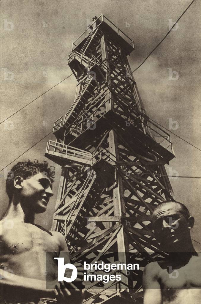 Soviet workers at an oil rig, Azerbaijan, USSR, 1931 (b/w photo)