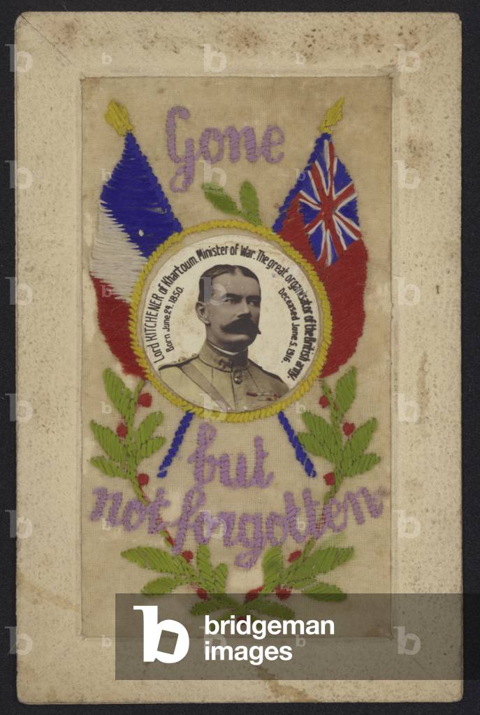 Memorial postcard in honour of British Secretary of State for War Lord Kitchener (colour litho)