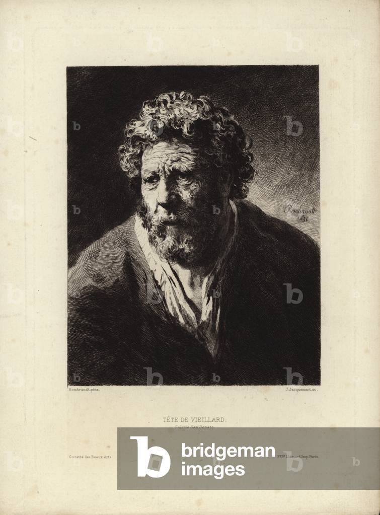 Tete de Viellard by Rembrandt Harmenszoon van Rijn. Engraved by Jules Jacquemart, 1877 (etching)