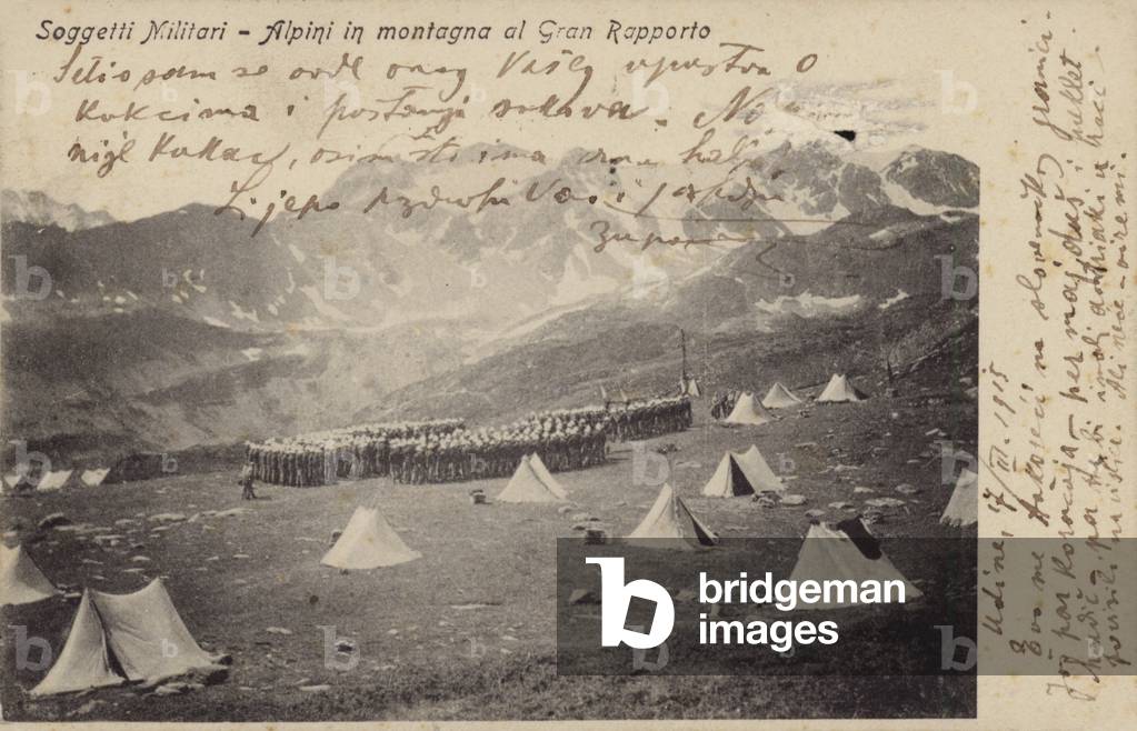 Italian Army encampment in the Alps, World War I (b/w photo)
